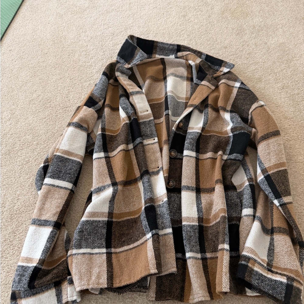 Plaid Women's Jacket in Black, Brown, and Cream